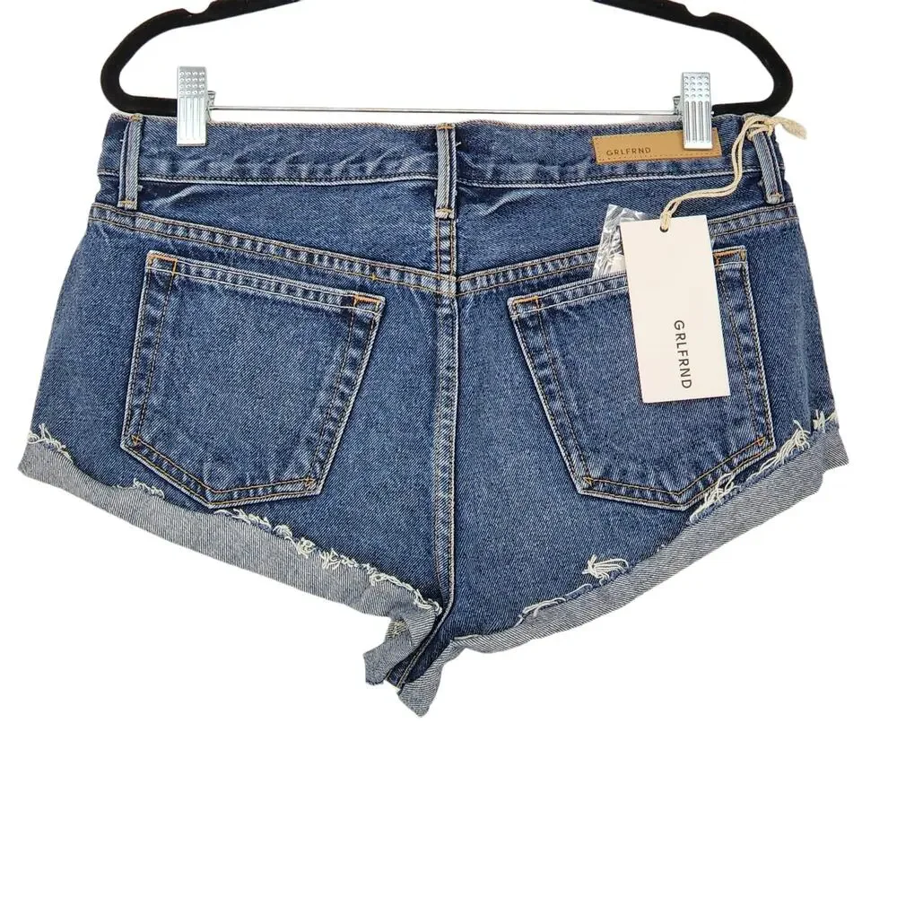 GRLFRND Denim Jessie Jean Medium Wash Raw Hem Shorts In Honey Dew Size 27